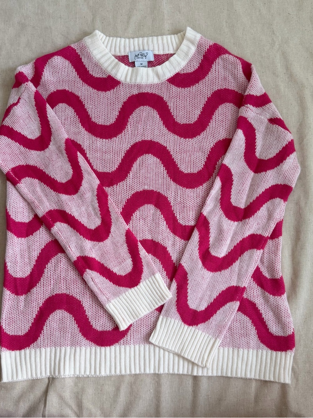 Wave-Pattern Crewneck Sweater in Pink by J.Crew